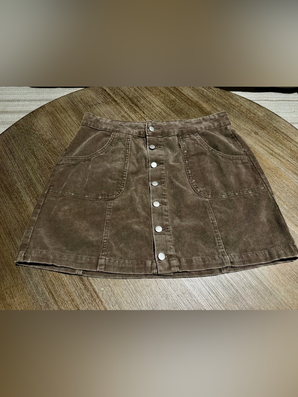 Chelsea & Violet Brown Corduroy Button Skirt with Studded Pockets